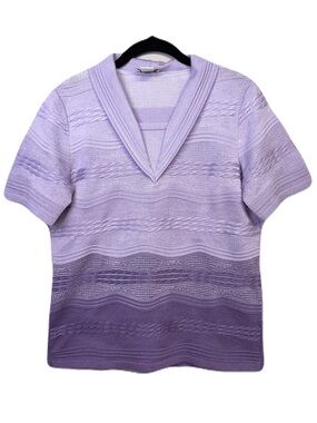 Paola! Knit Shawl Collar Cable Knit Purple Short Sleeve Top Germany Large*